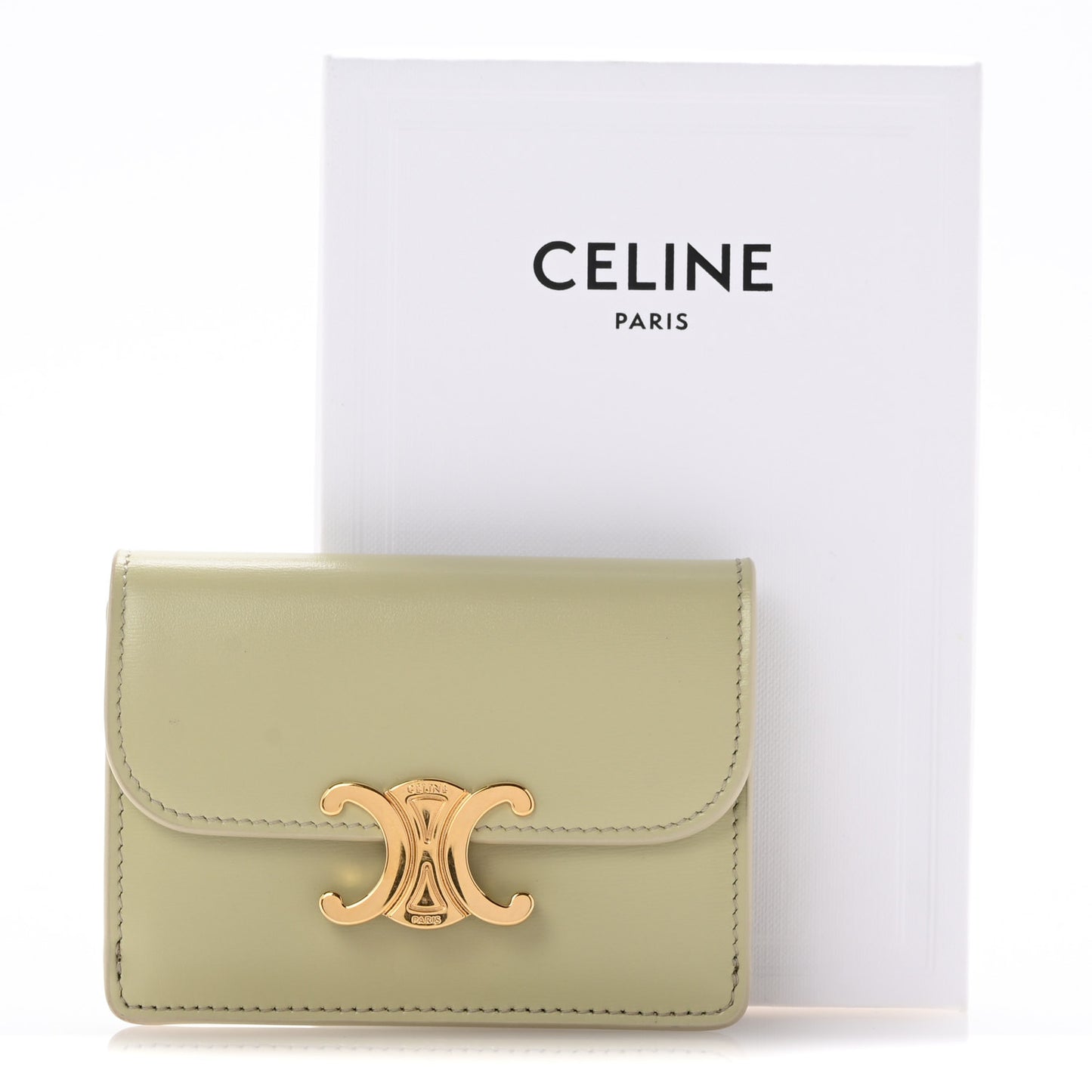 Shiny Calfskin Triomphe Flap Card Holder Almond Green Almond Green