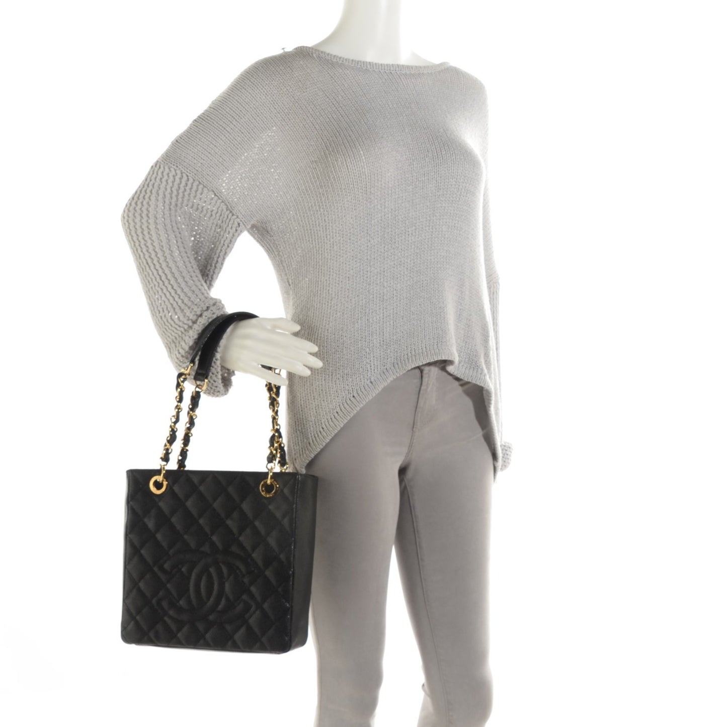Caviar Quilted Petit Shopping Tote PST Black