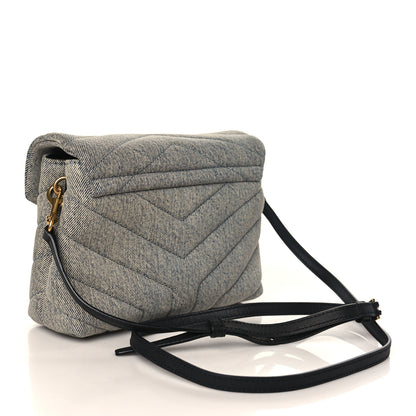 Saint Laurent Denim Y Quilted Monogram Toy Loulou Crossbody Bag Grey 3 of 8