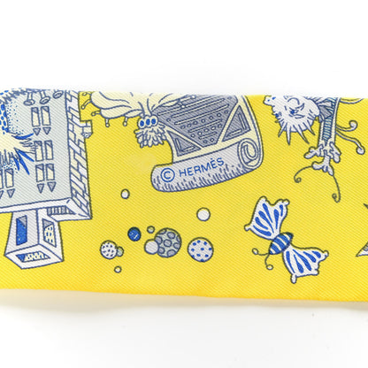 Hermes Silk La Folle Parade Twilly Jaune Vif Bleu Gris 4 of 4