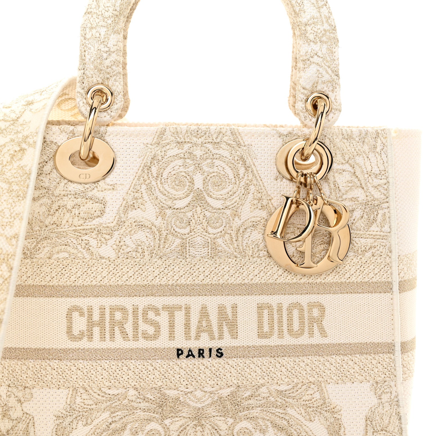 Christian Dior Canvas Around The World Stella Embroidered Medium Lady D-Lite White Gold 8 of 12