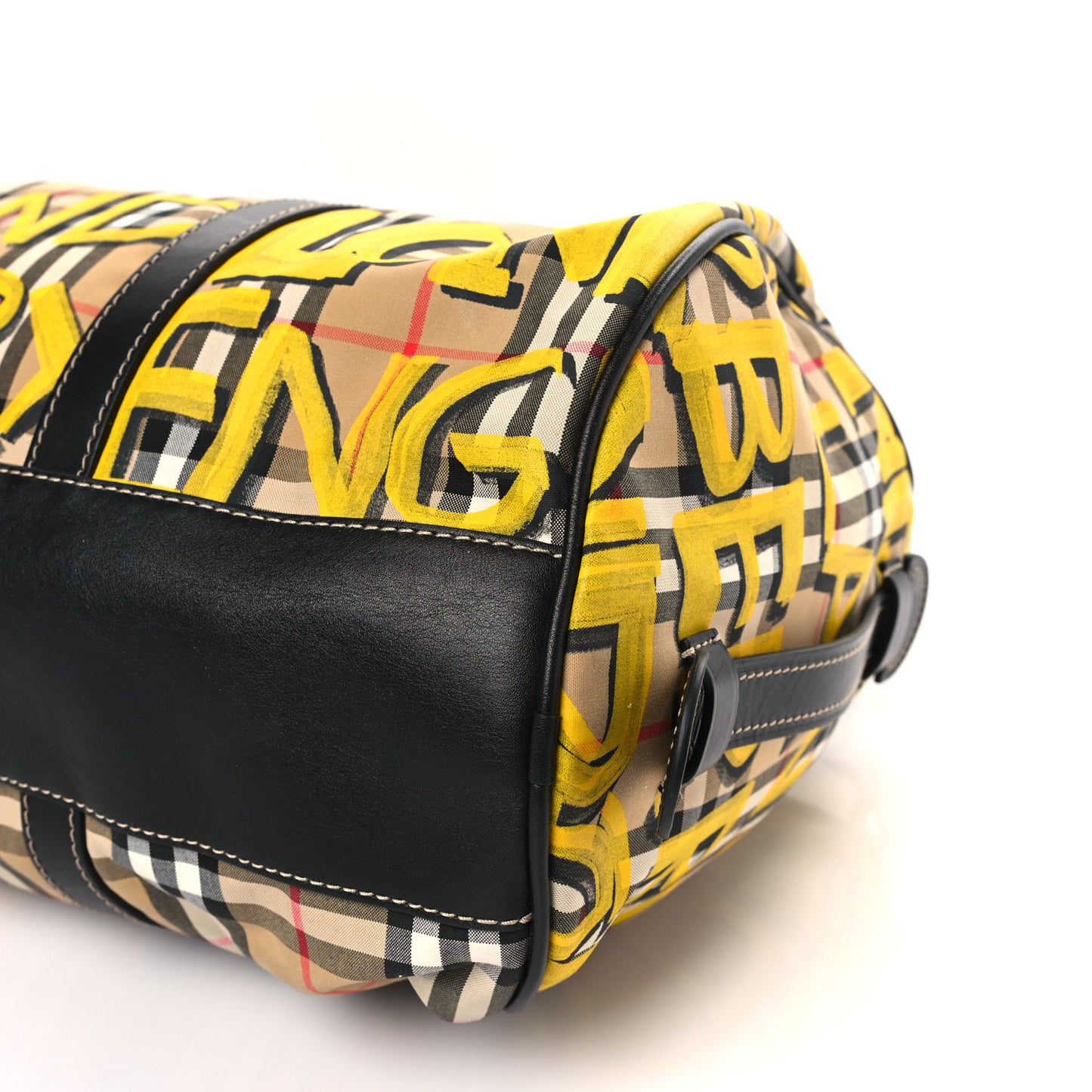 Calfskin Vintage Check Graffiti Print Duffle Bag Yellow