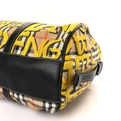 Burberry Calfskin Vintage Check Graffiti Print Duffle Bag Yellow 8 of 8
