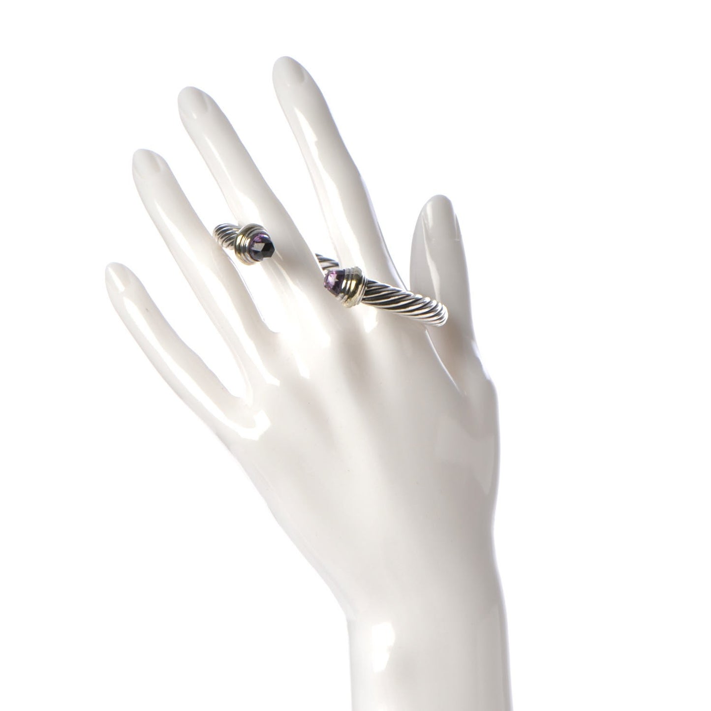 Sterling Silver 14K Yellow Gold Amethyst 7mm Cable Classics Bracelet