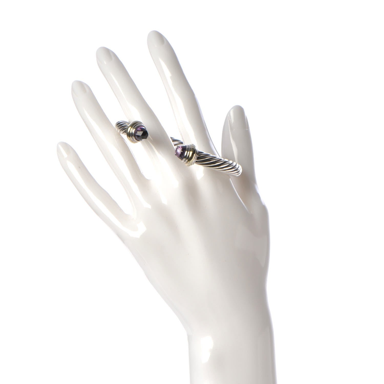 David Yurman Sterling Silver 14K Yellow Gold Amethyst 7mm Cable Classics Bracelet 2 of 5