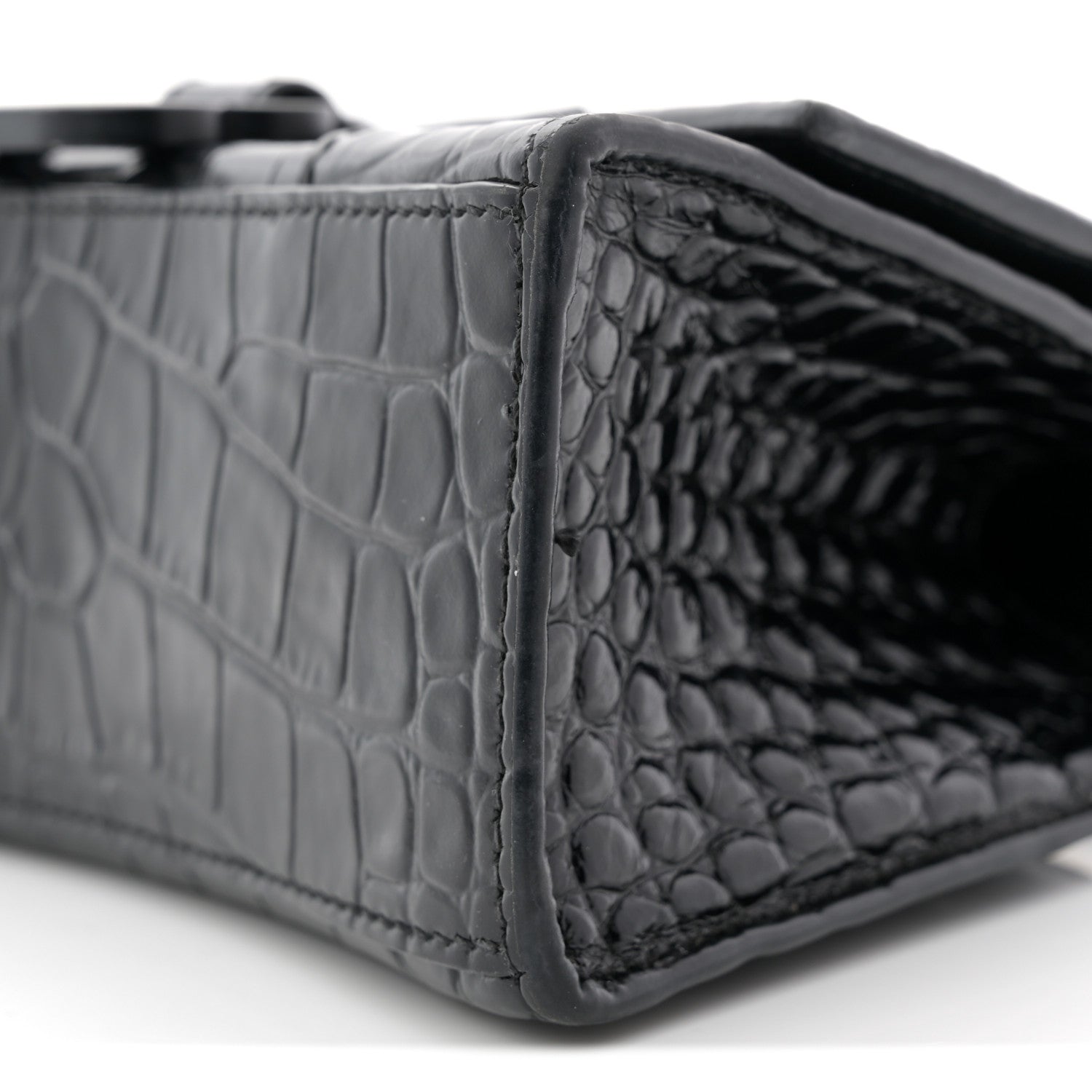 Balenciaga Shiny Calfskin Monochrome Crocodile Embossed Hourglass Top Handle Bag XS Black 10 of 12