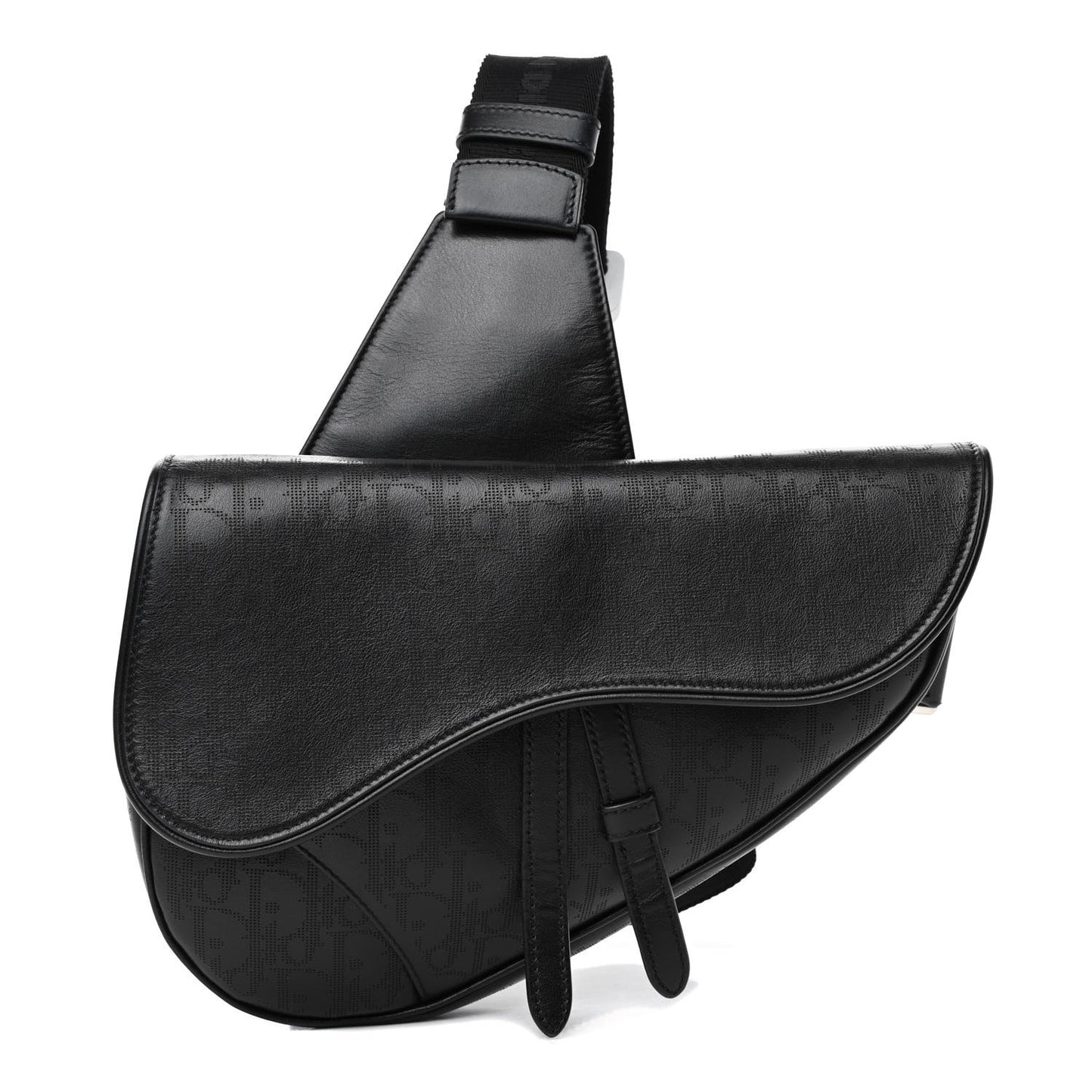 Calfskin Perforated Oblique Galaxy Mens Saddle Bag Black