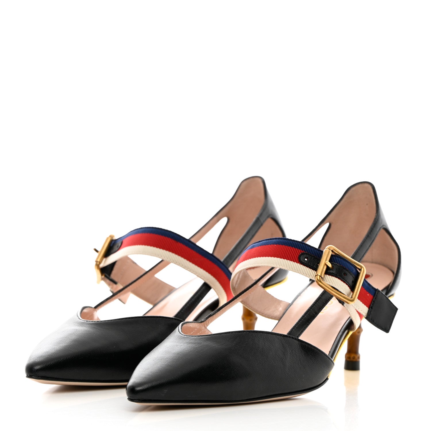 Gucci Malaga Kid Grosgrain Sylvie Web Bamboo Mules 36 Black 3 of 10