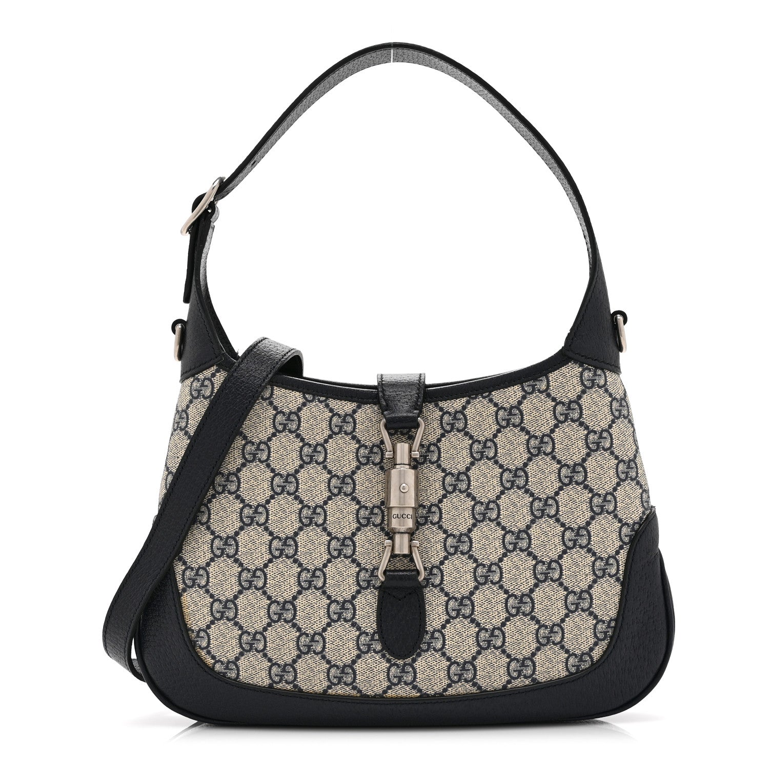 Gucci GG Supreme Monogram Textured Dollar Calfskin Web Small Jackie 1961 Hobo Beige Blue 1 of 11