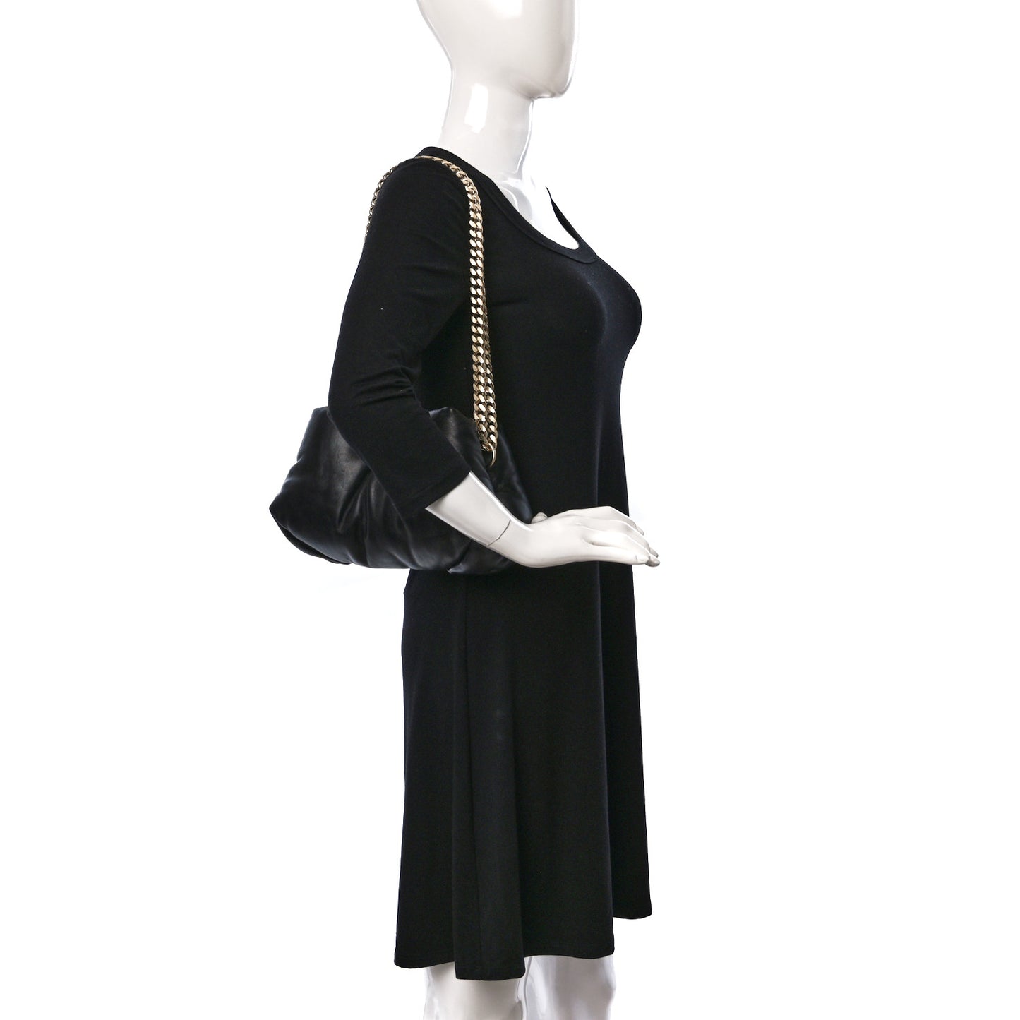 Lambskin Small Puffy Tobo Chain Shoulder Bag Black