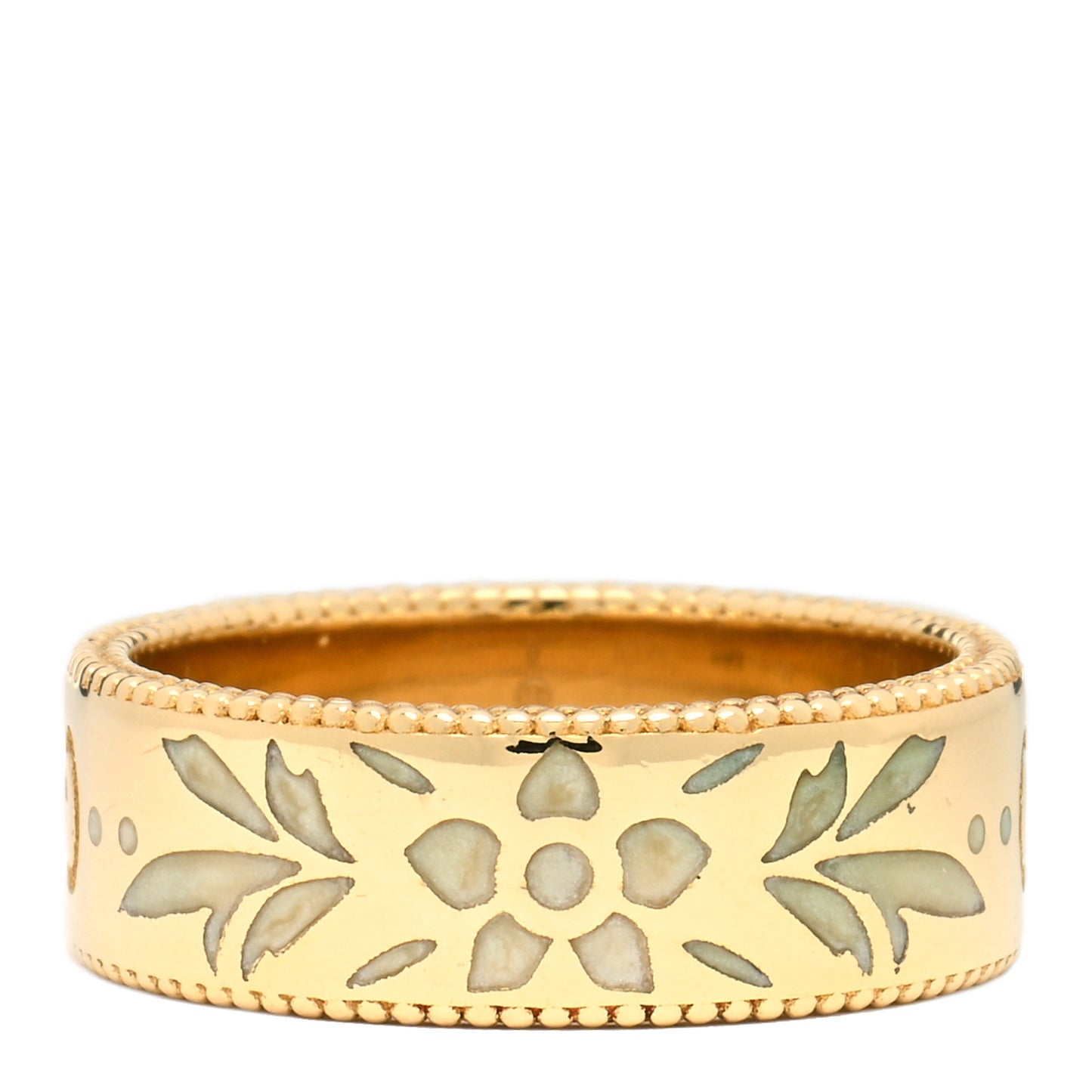 18K Yellow Gold Enamel 6mm Icon Blooms Ring 49 4.75