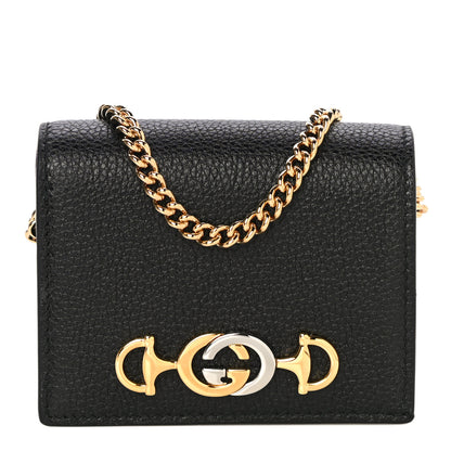 Gucci Grainy Calfskin Zumi Chain Card Case Wallet Black 1 of 10