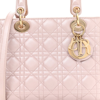 Christian Dior Pearly Lambskin Cannage Medium Lady Dior Lotus 11 of 13