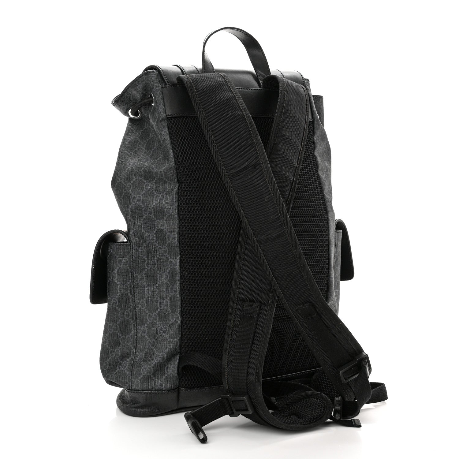 Gucci Soft GG Supreme Monogram Appia Calfskin Web Double Buckle Backpack Black 3 of 13