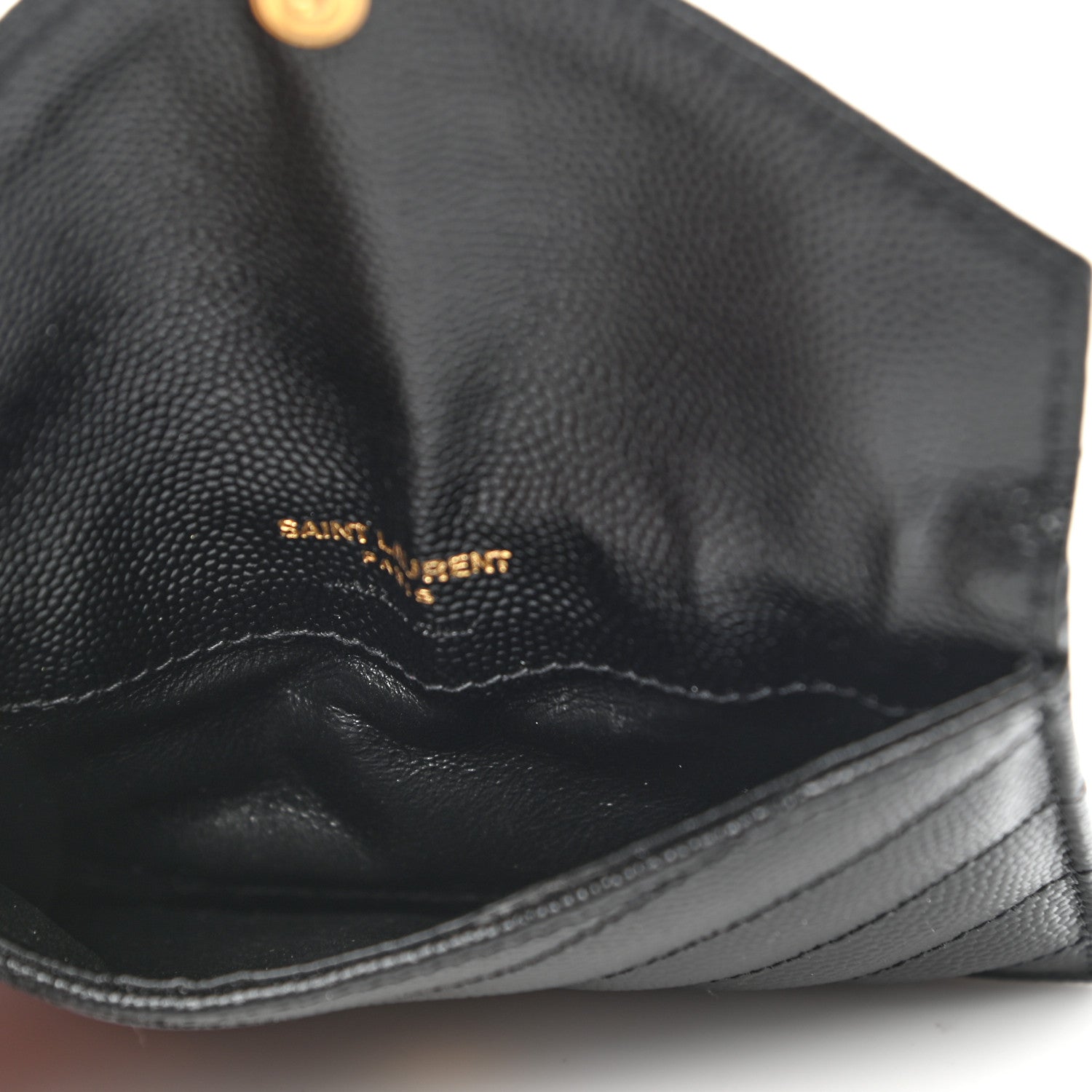 Saint Laurent Grain De Poudre Matelasse Chevron Monogram Compact Wallet Black 5 of 7