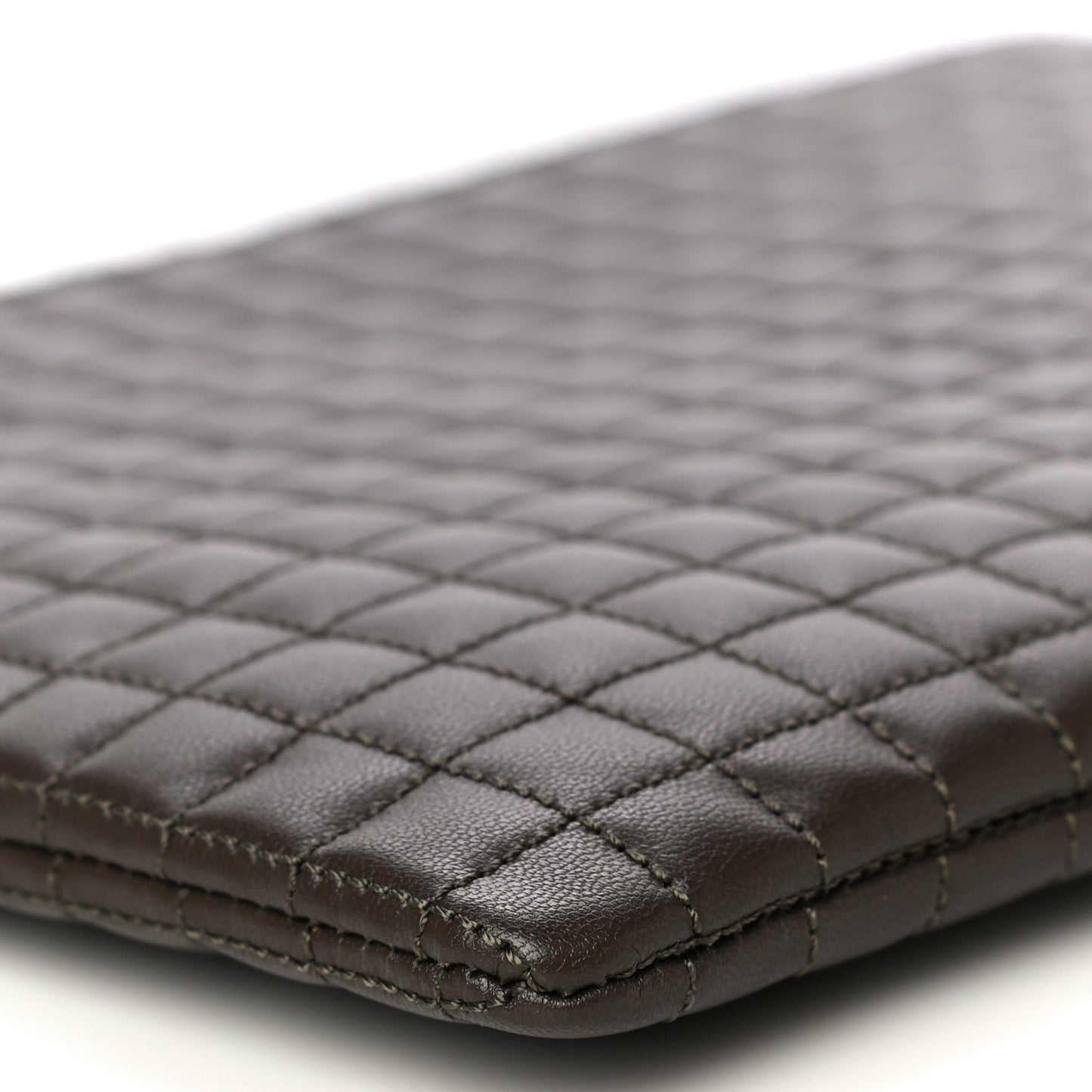 Calfskin Quilted C Charm Pouch Khaki