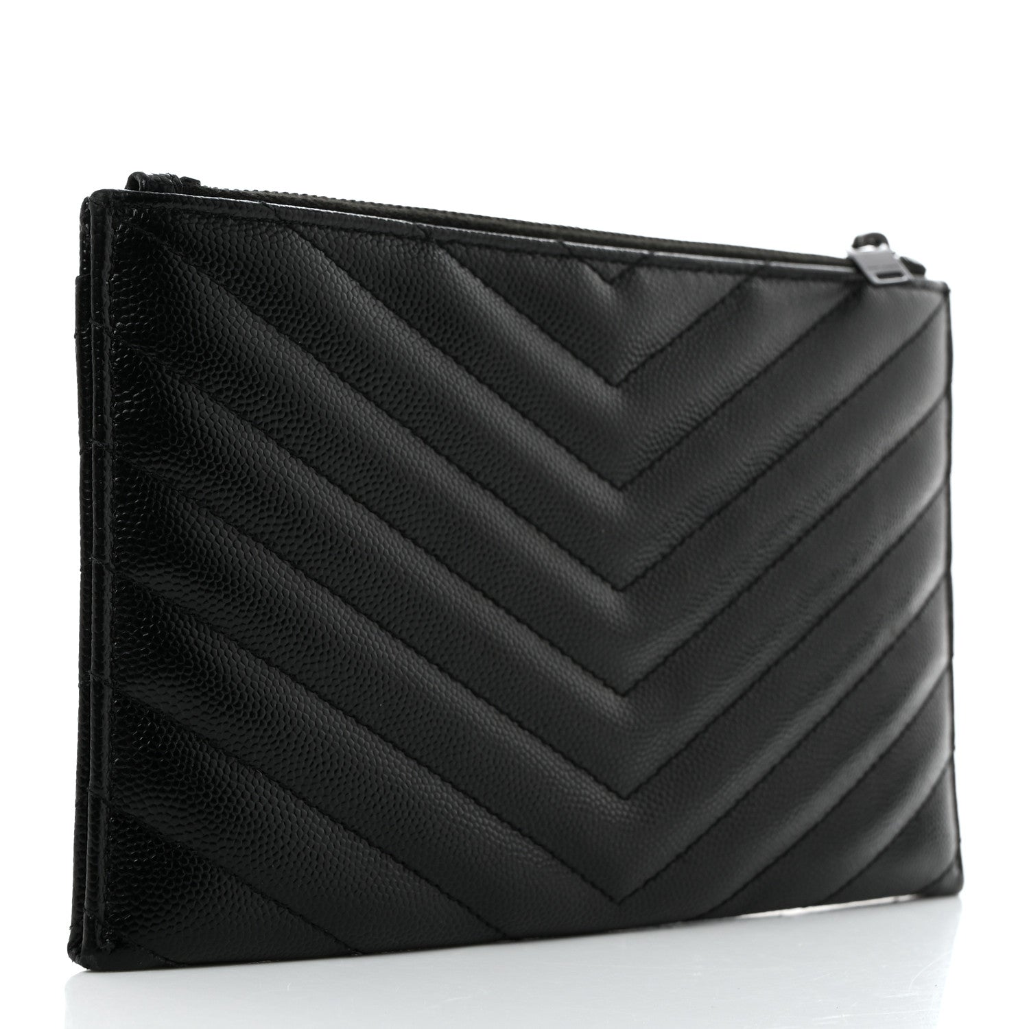 Saint Laurent Grain De Poudre Chevron Monogram Bill Pouch Black 3 of 10