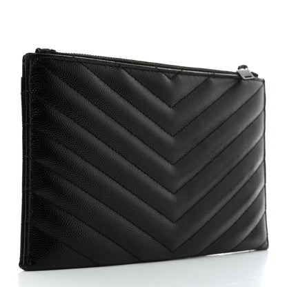 Saint Laurent Grain De Poudre Chevron Monogram Bill Pouch Black 3 of 10
