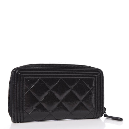 Chanel Distressed Patent Quilted Small Boy Zip Around Wallet Black 3 of 8