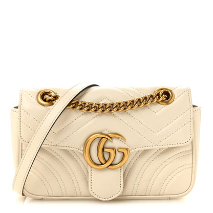 Gucci Calfskin Matelasse Mini GG Marmont Shoulder Bag White 1 of 14