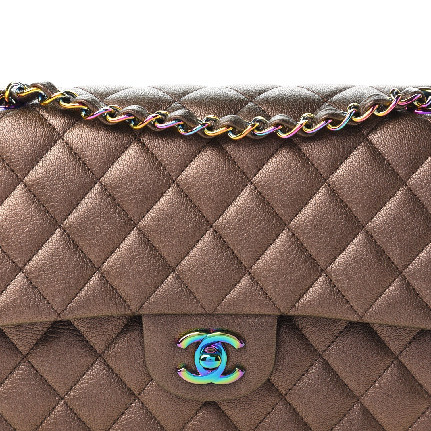 Chanel Iridescent Goatskin Quilted Medium Double Flap Bronze 10 of 10