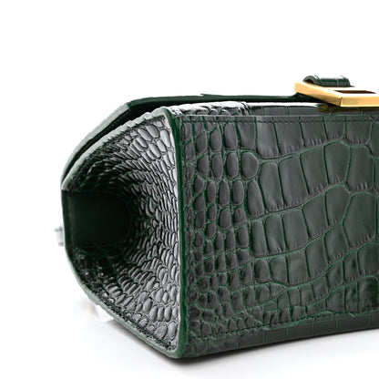 Balenciaga Shiny Calfskin Crocodile Embossed Small Hourglass Top Handle Bag Forest Green 10 of 11