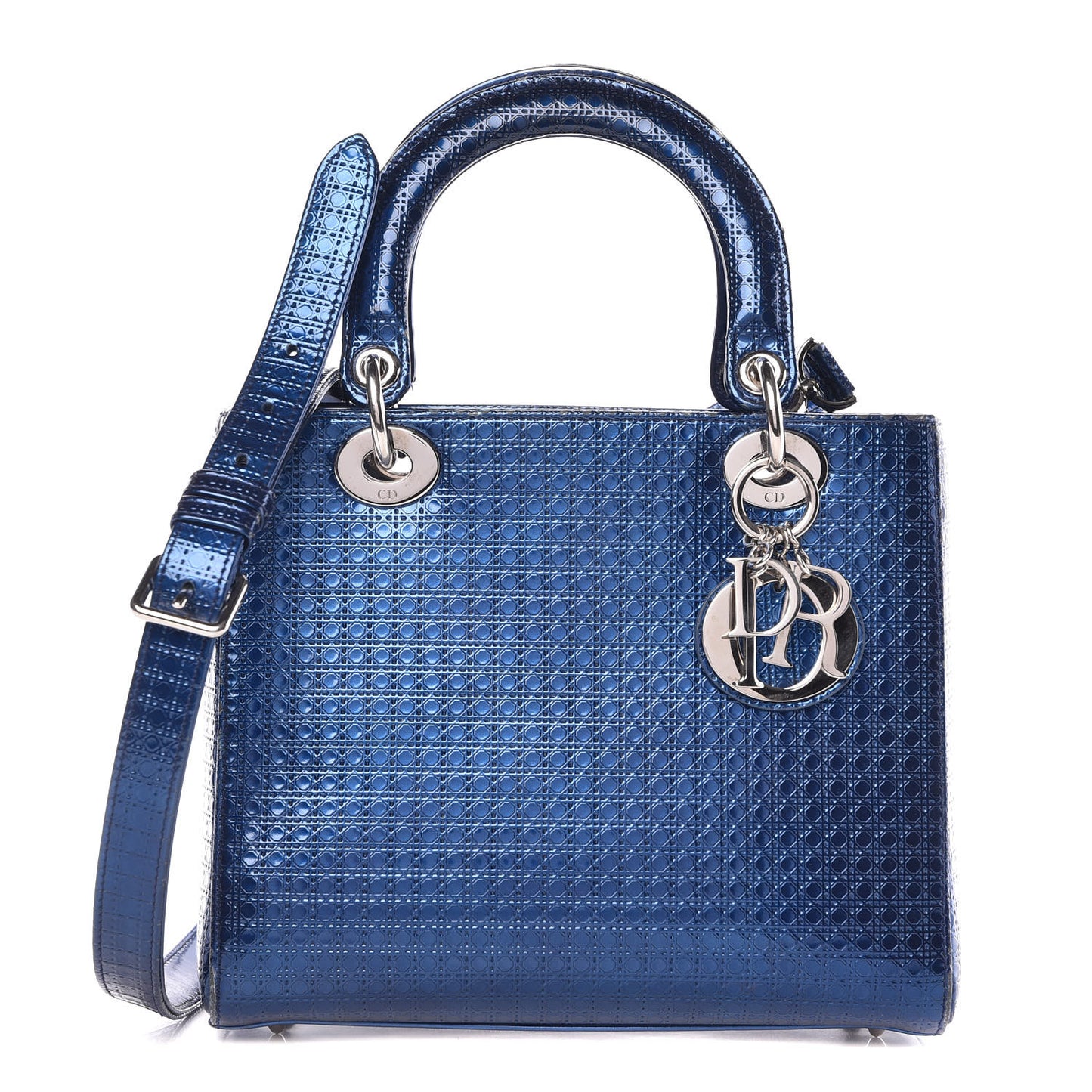 Metallic Patent Micro-Cannage Medium Lady Dior Blue
