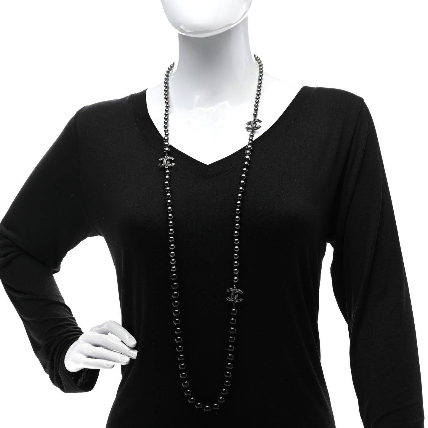 Ruthenium Graduated Bead Crystal CC Long Necklace Black