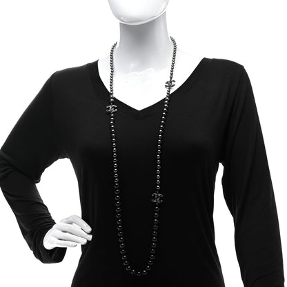 Chanel Ruthenium Graduated Bead Crystal CC Long Necklace Black 2 of 6