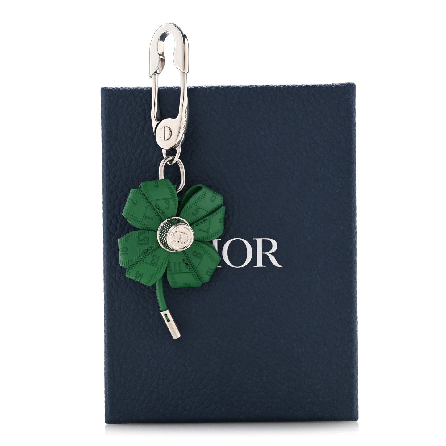 Smooth Calfskin Clover Charm Key Ring Bright Green