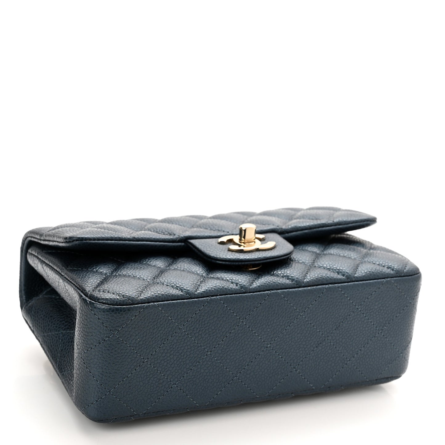 Iridescent Caviar Quilted Mini Rectangular Flap Dark Blue