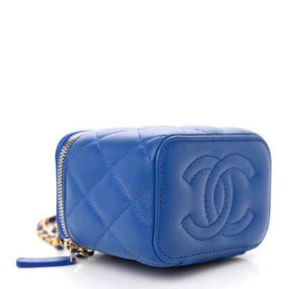 Chanel Lambskin Quilted Pearl Crush Mini Vanity Case With Chain Blue 4 of 11