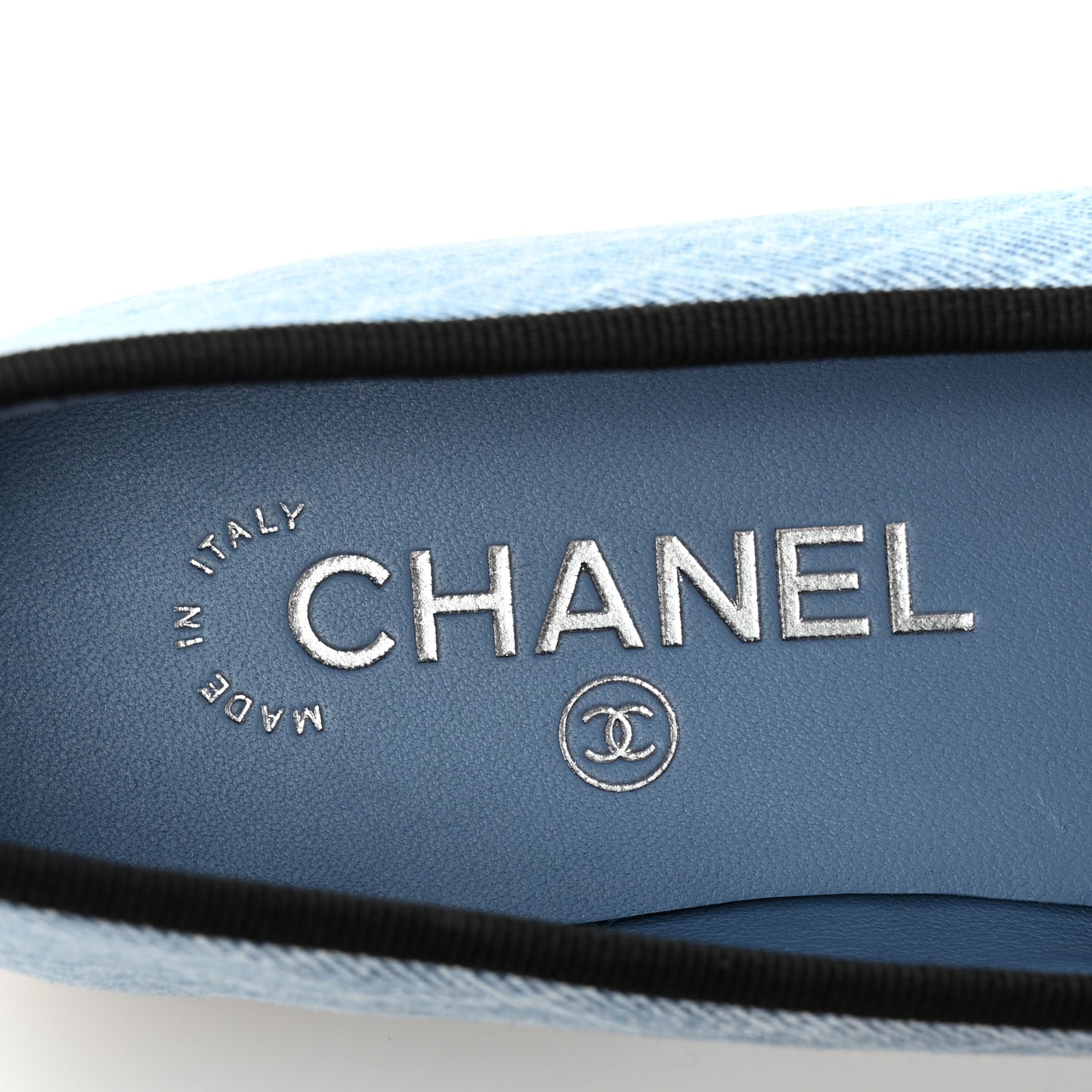 Denim Printed Quilt CC Cap Toe Ballerina Flats 35 Light Blue Dark Grey