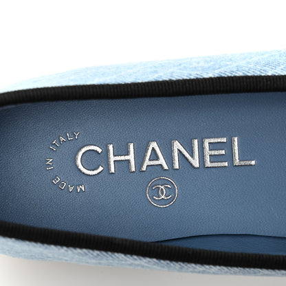 Chanel Denim Printed Quilt CC Cap Toe Ballerina Flats 35 Light Blue Dark Grey 8 of 10