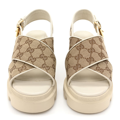 Gucci Monogram Granada Kid Trip 40/72mm Lug Sole Sandals 38 Beige Ebony Mystic White 2 of 11