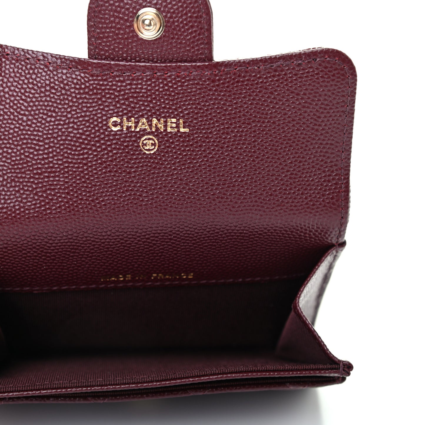 Iridescent Caviar Quilted Flap Card Holder Wallet Burgundy