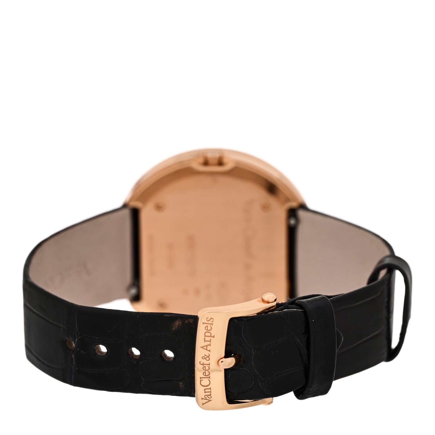 Van Cleef & Arpels 18K Rose Gold Alligator Diamond Bezel 38mm Charms Quartz Watch 3 of 7