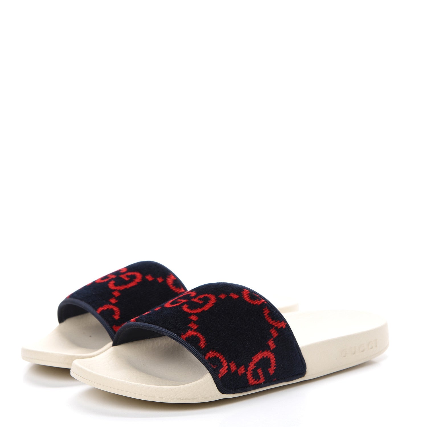 Gucci Terry Cloth GG Monogram Slide Sandals 37 Blue Red 3 of 7