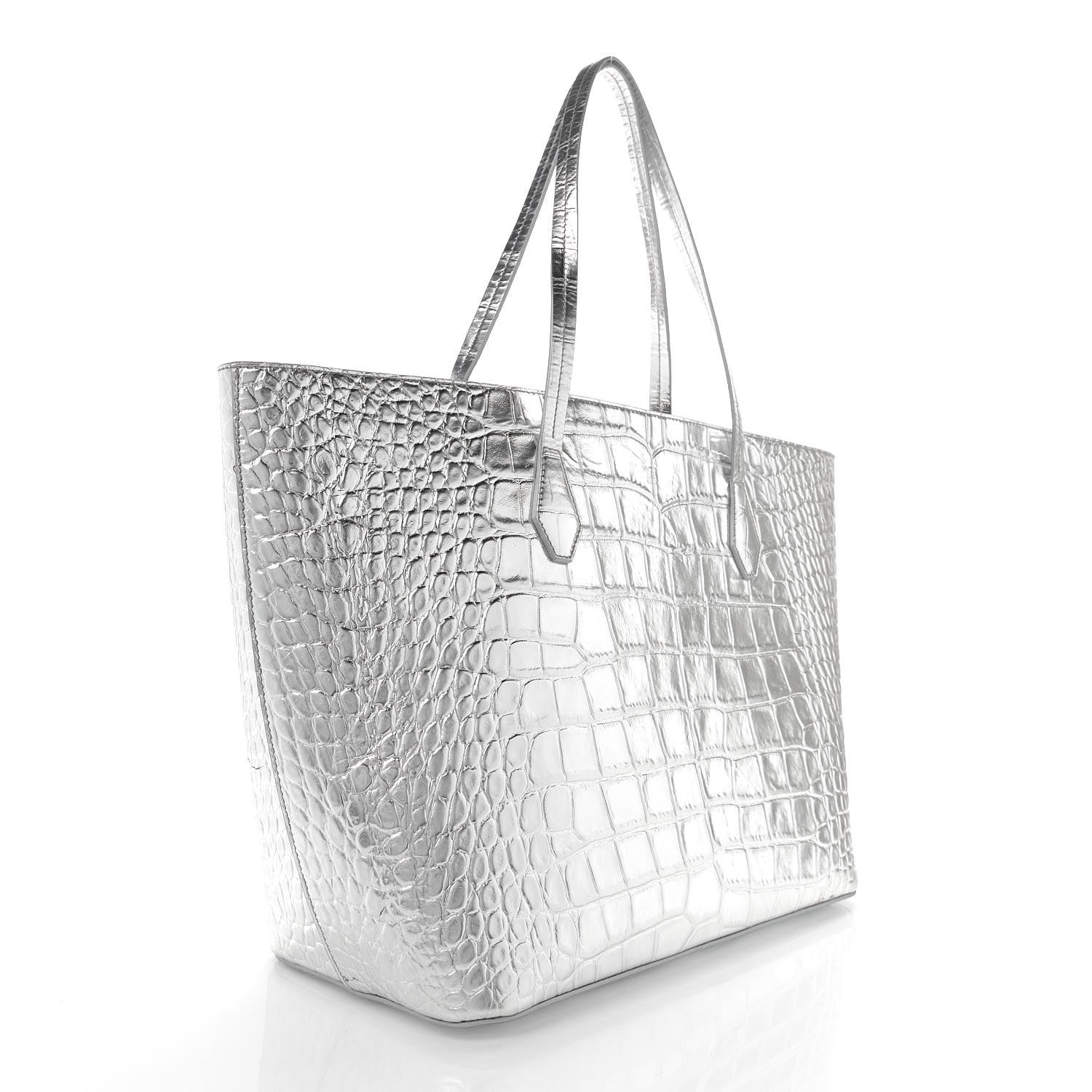 Givenchy Metallic Calfskin Crocodile Embossed Wing Tote Silver 4 of 12