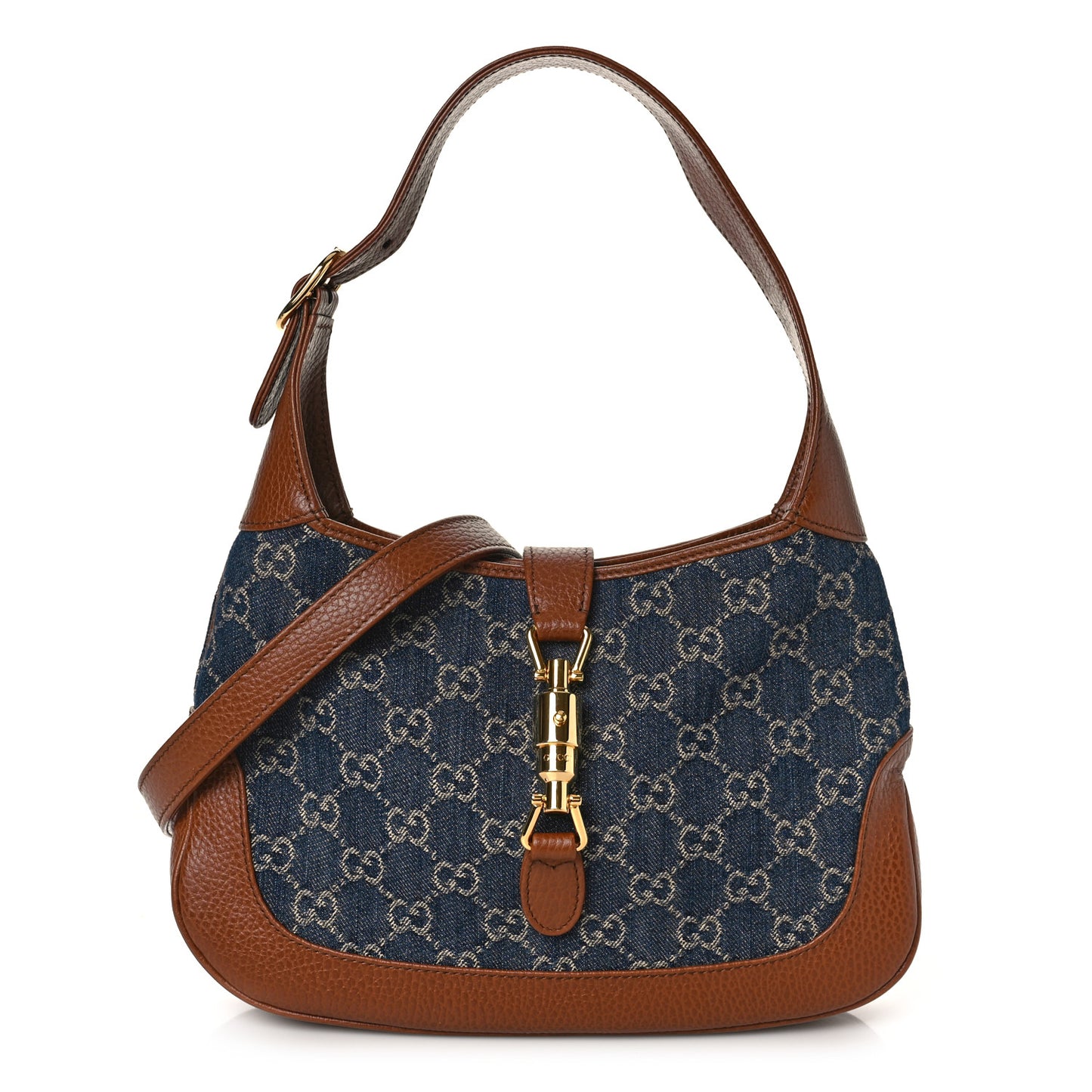 New Denim GG Monogram Calfskin Small Jackie 1961 Hobo Blue Tea Cuir
