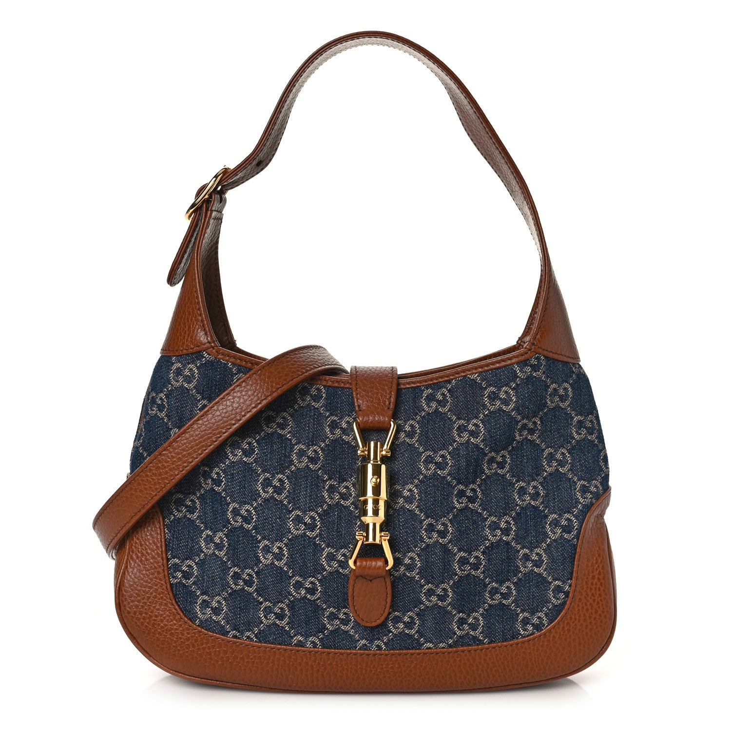Gucci New Denim GG Monogram Calfskin Small Jackie 1961 Hobo Blue Tea Cuir 1 of 9