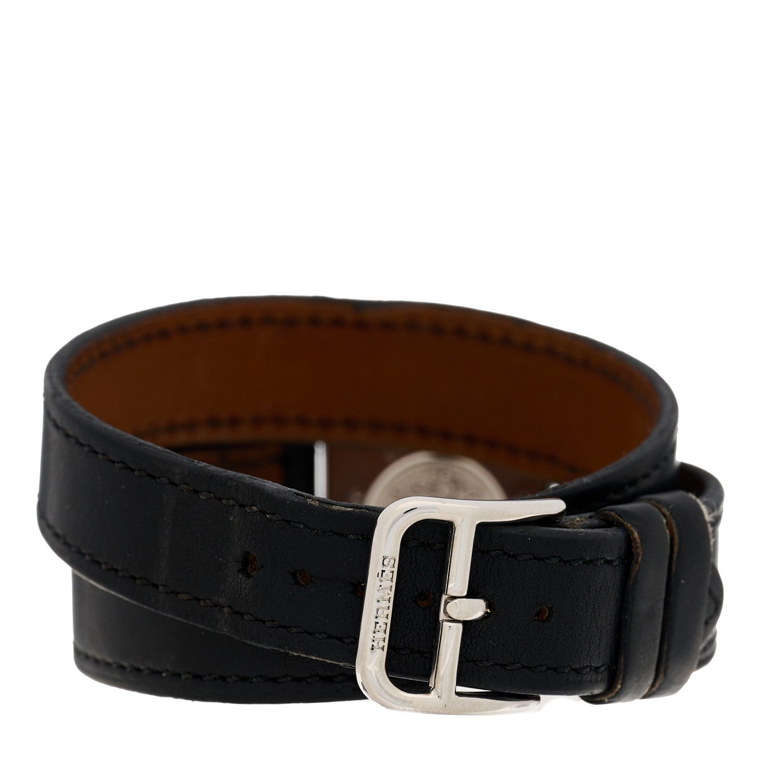 Hermes Stainless Steel Barenia Lacquer 21mm Heure H Hour Double Tour Quartz Watch Noir 3 of 4