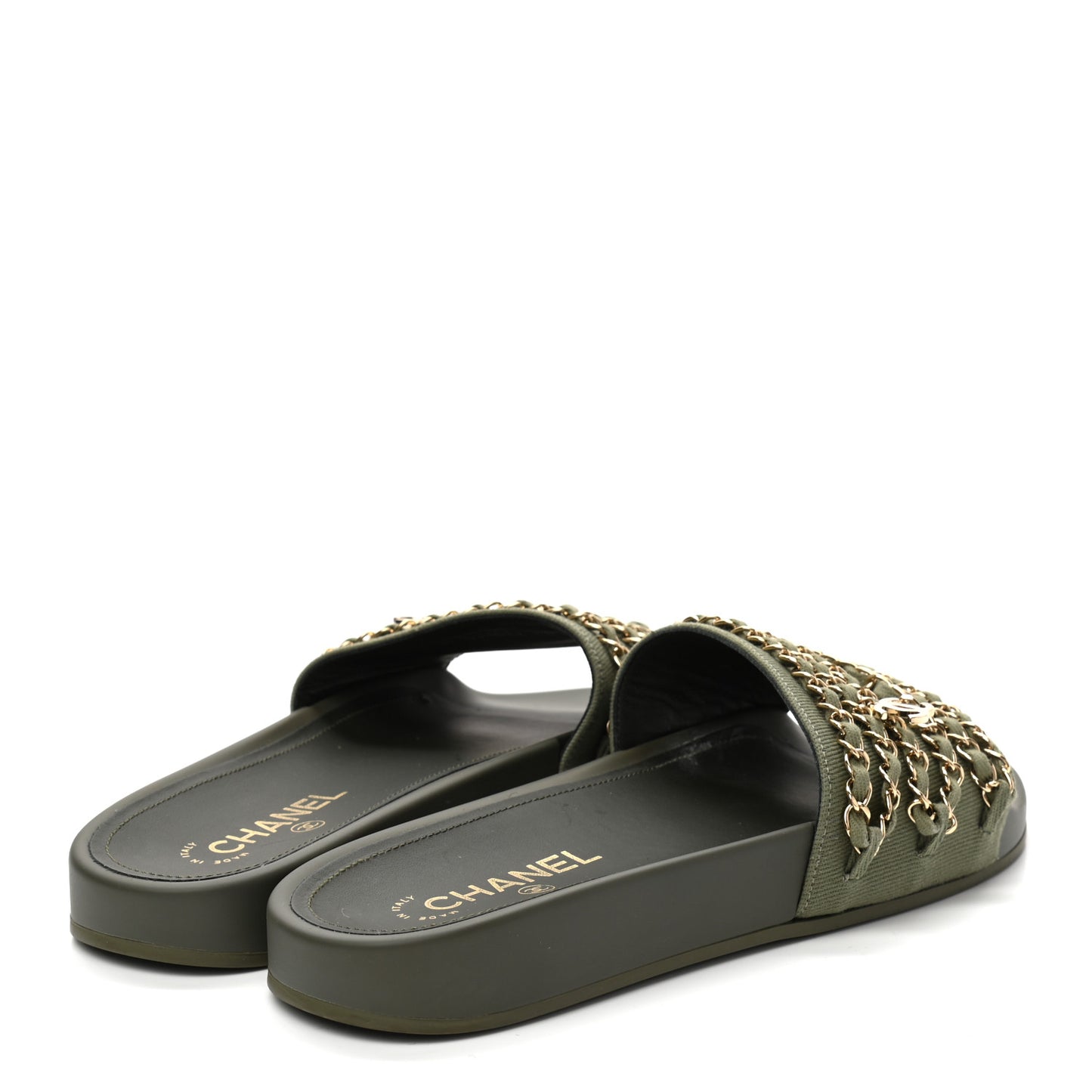 Canvas Chain Flat Sandals 40 Khaki
