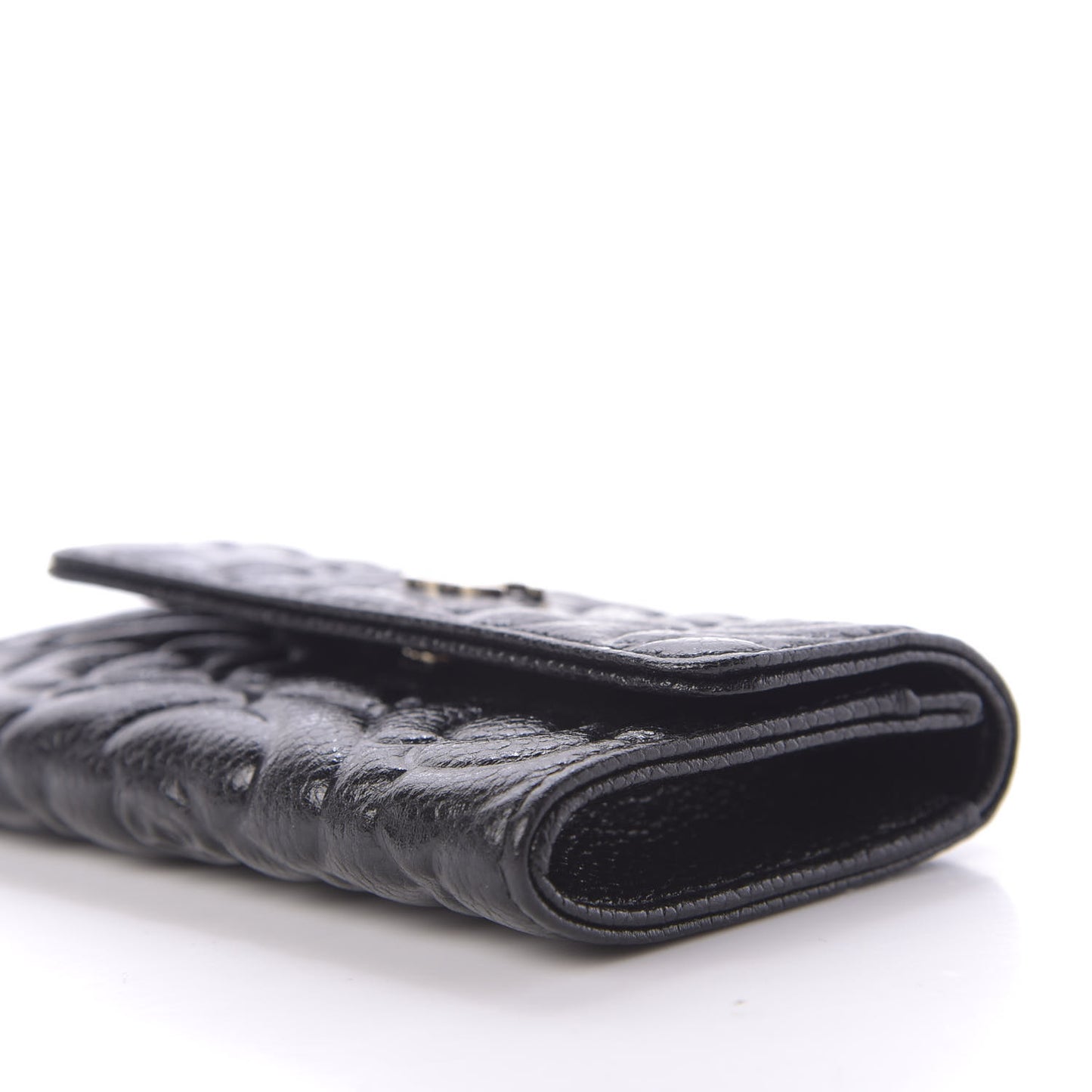 Caviar Camellia Embossed Card Holder Wallet Black