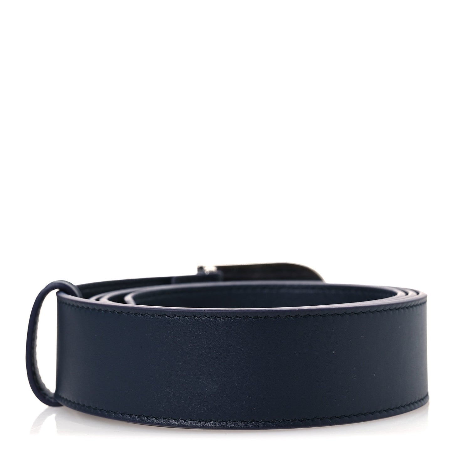 Moon Calfskin Round Plaque 35mm Belt 100 40 Navy