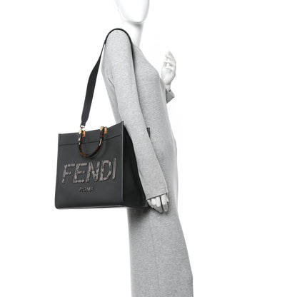 Fendi Vitello King Plexiglass Elaphe Snakeskin Print Logo Medium Fendi Sunshine Shopper Tote Dark Asphalt 2 of 9