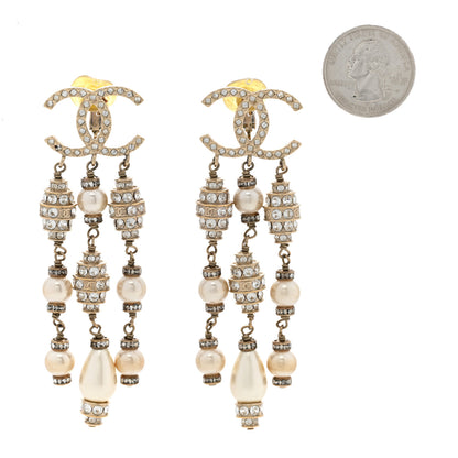Chanel Crystal Pearl CC Chain Drop Earrings 2 of 7