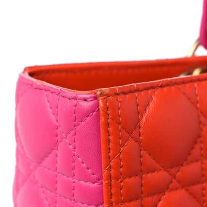 Christian Dior Lambskin Cannage Large Bi-Color Lady Dior Orange Fuchsia 14 of 17