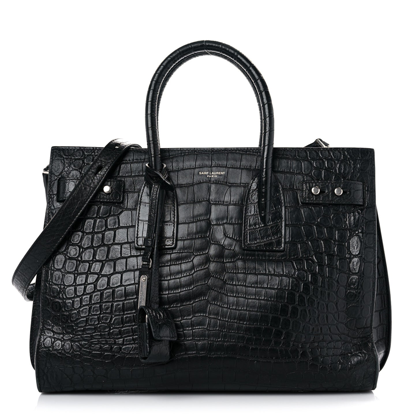 Calfskin Crocodile Embossed Small Supple Sac de Jour Black