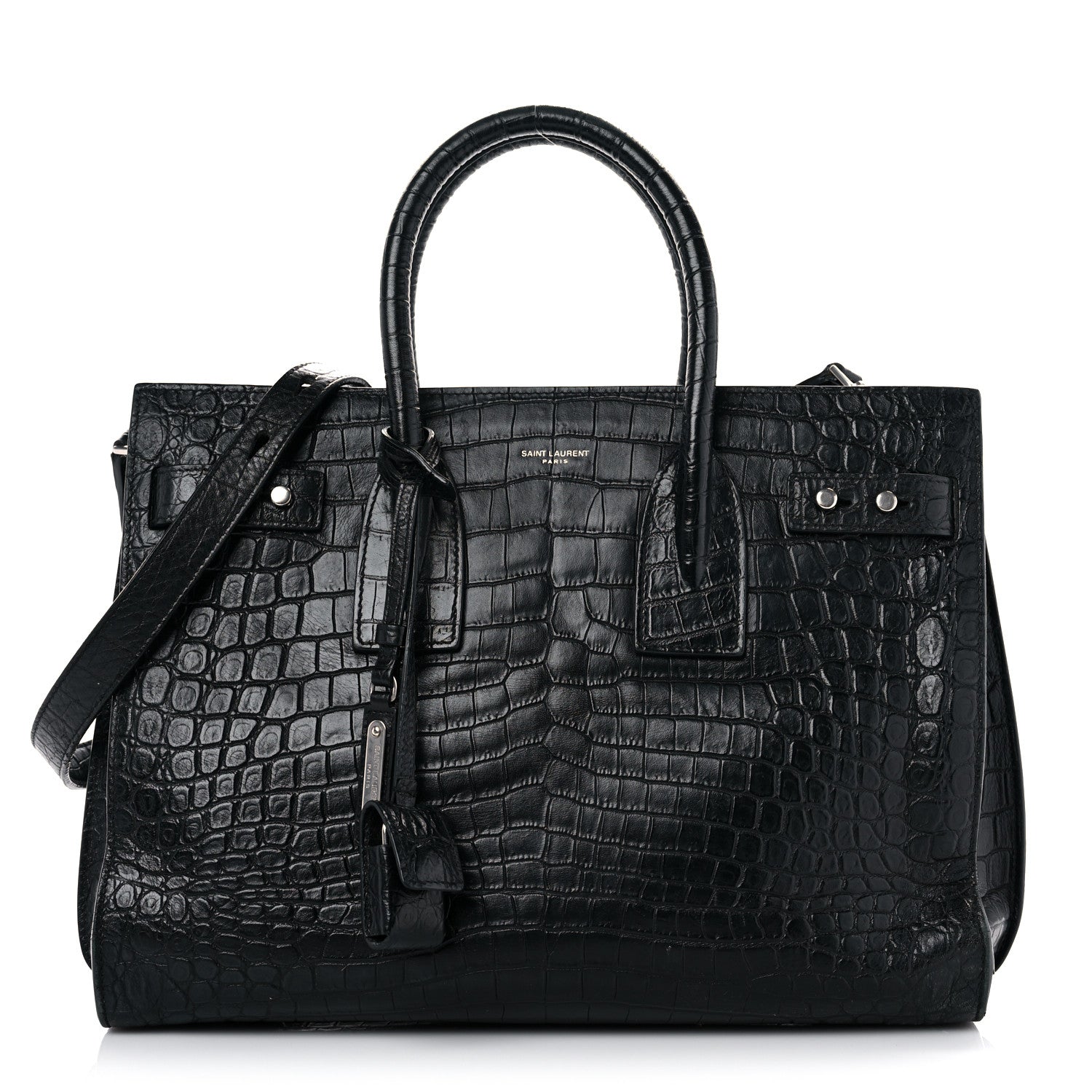 Saint Laurent Calfskin Crocodile Embossed Small Supple Sac de Jour Black 1 of 19